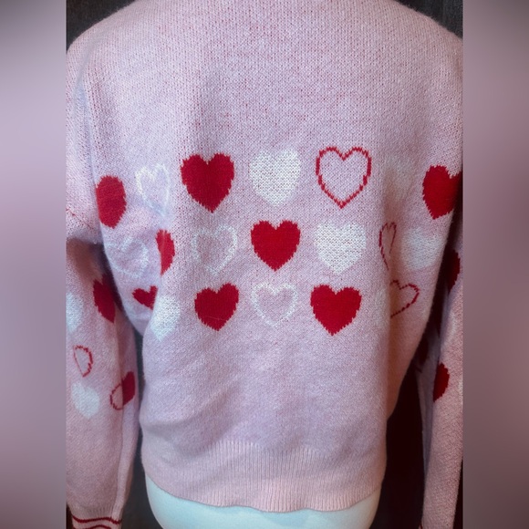 Celebrity Pink Heart Pattern Cardigan - Pink and Red - Picture 2 of 10
